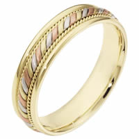 18K Tri Color Gold, 5.0mm Wide Wedding Band
