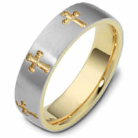 18K Gold, Comfort Fit, 6.0mm Wide Cross Wedding  Ring.