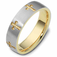 Item # 120971E - Gold, Comfort Fit, 6.0mm Wide Cross Wedding Ring.