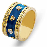 Item # 2001011E - 18K Yellow Gold Diamond & Blue Enamel Ring