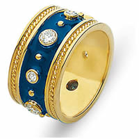 Item # 2001057E - 18K Yellow Gold Diamond Enamel Ring