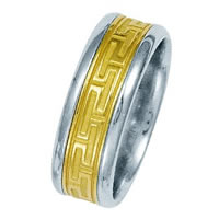 18 Kt Two-Tone Greek Key Wedding Band