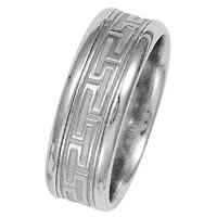 14 Kt White Gold Greek Key Wedding Band