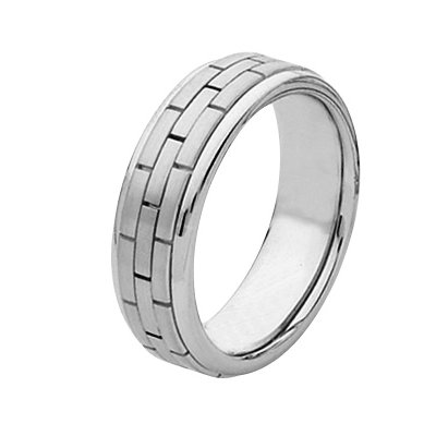 18 Kt White Gold Hand Made Brick Wedding Band