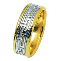 18 Kt Two-Tone Greek Key Wedding Band