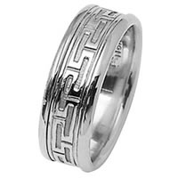 14 Kt White Gold Greek Key Wedding Band