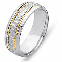 18 Kt Two-Tone Carved Wedding Band