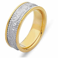 Item # 21497E - 18 Kt Two-Tone Hand Crafted Wedding Band