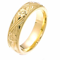 18 Kt Yellow Gold Hand Carved Wedding Band