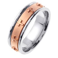 Item # 46105E - Rose and White Gold Cross Wedding Band