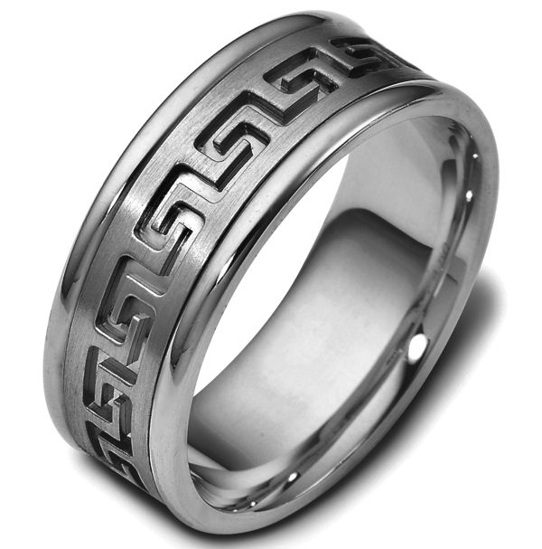 Greek Key Carved Wedding Ring