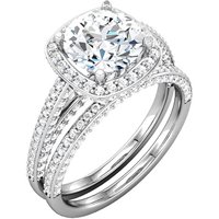 Halo Engagement Ring and Matching Band style=
