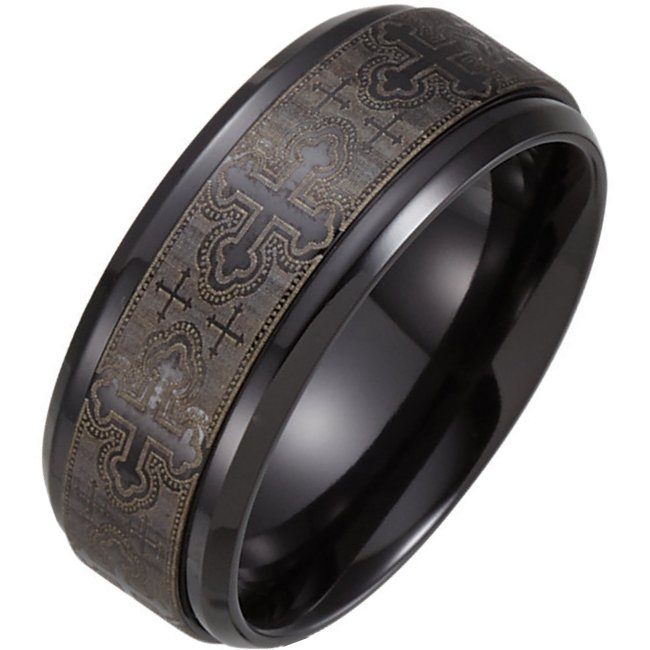B74778TI Black Titanium Cross Wedding Band