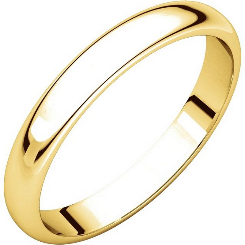 14K Yellow Gold High Dome 3 mm Wide Plain Wedding Band