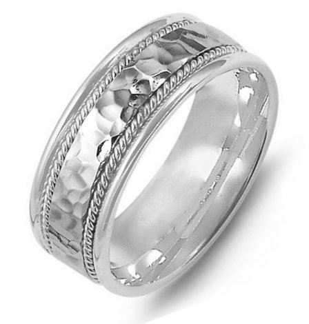 14K Hammered White Gold Wedding Band