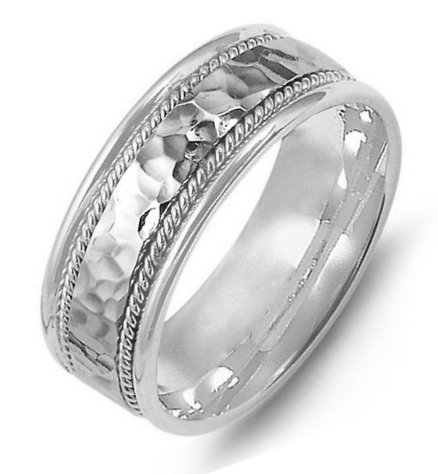 18K White Gold, Hammered Wedding Band 18K White Gold, Hammered Wedding Band