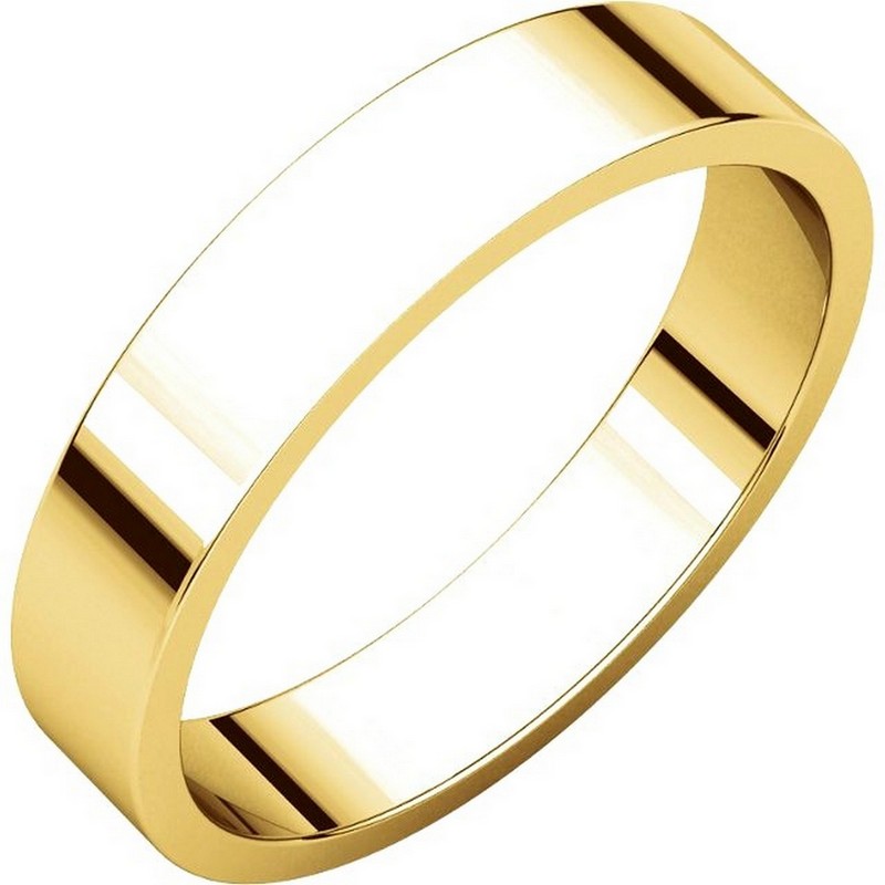 18K Yellow Gold 4mm Wide Flat Plain Wedding Band