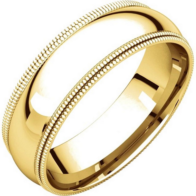 TD123886 14K Gold 6mm Double Milgrain Comfort Fit Wedding Band