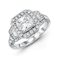 Item # E32209PP - Vintage Princess Cut Halo Engagement Ring
