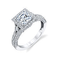 Item # E32754WE - Princess Cut Halo Vintage Engagement Ring