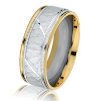 Item # G14658E - 18K Two-Tone Gold Hammered Milgrain Wedding Ring