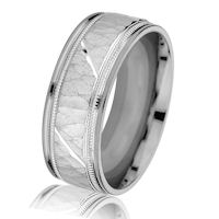 Item # G14658WE - 18Kt White Gold Hammered Milgrain Wedding Ring