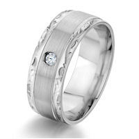 Item # G87190W - 14K White Gold Carved 0.05 Ct Diamond Wedding Ring