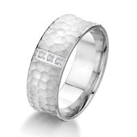 Item # G87197WE - 18K White Gold Hammered Diamond Wedding Ring