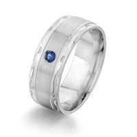 Item # GS87190W - 14Kt White Gold Carved Blue Sapphire Wedding Ring