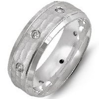 Item # M8967WE - 18K Hammered Wedding Band Wiith Diamonds