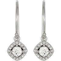 Item # S753873W - 14Kt White Gold Diamond Dangle Halo Earrings
