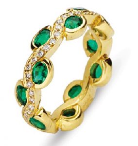 14K Emerald Diamond Eternity Band style=