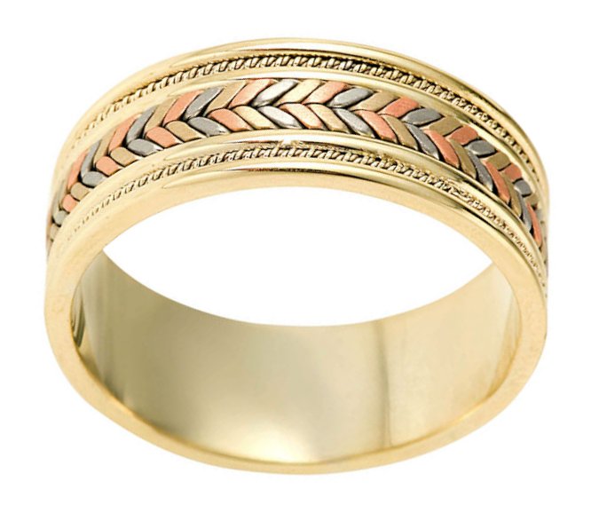 Item # 110081 View 2 - Hand Made 14kt tricolorBraided Wedding Band 