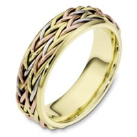 Item # 110201E - Tri-Color Wedding Band 18 kt Hand Made