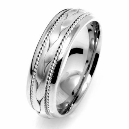Item # 110261PP - Platinum 6.5 mm braided Wedding Band. The ring has a hand crafted braid in the center with one hand made rope on each side of the braid. The center of the ring is a matte finish and the rest is polished. Different finishes may be selected or specified. 