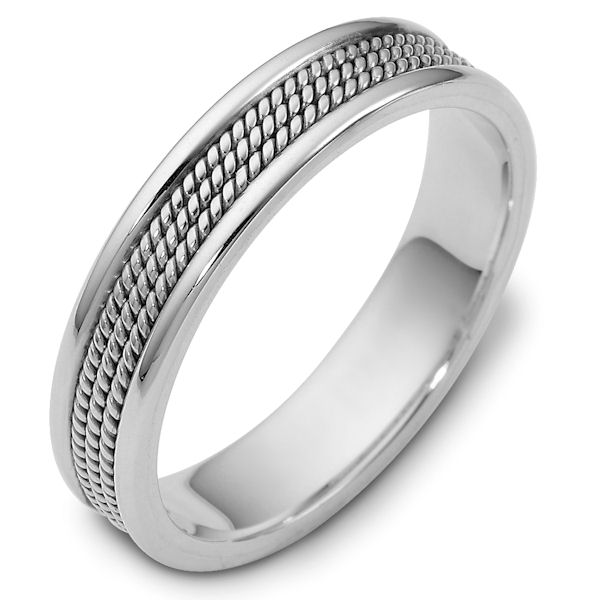 Item # 110431PD - Palladium, hand made 5.0 mm wide wedding band. The ring has 3 hand made ropes in the center with a polished finish. The edges are polished. Different finishes may be selected or specified.