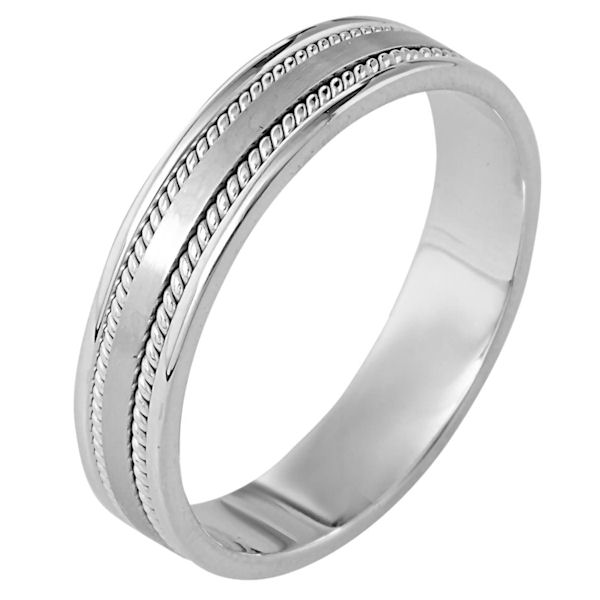 Item # 110501PP - Platinum hand made comfort fit, 5.0 mm wide wedding band. The ring has two hand made ropes on each side of the band. The center portion of the ring is a matte finish and the rest of the band is polished. Different finishes may be selected or specified.