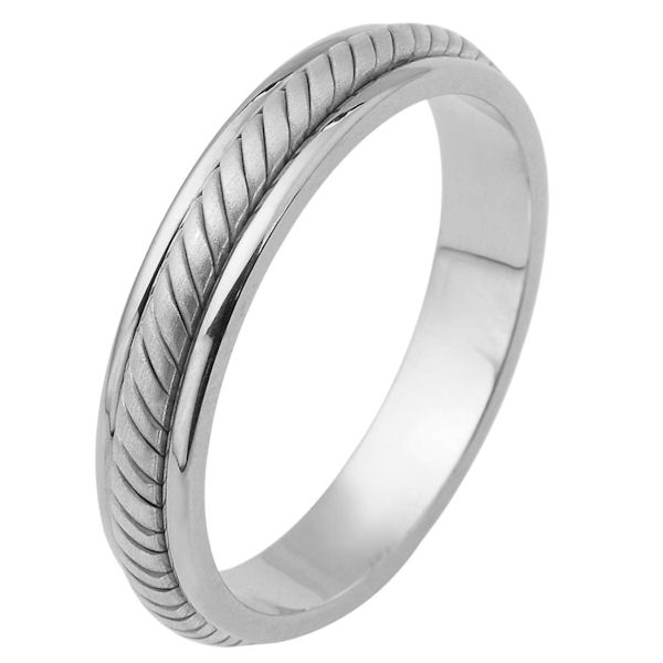 Item # 110861PP - Platinum hand made comfort fit Wedding Band 5.0 mm wide. The ring has a hand made rope in the center with a brush finish. The edges are polished. Different finishes may be selected or specified.