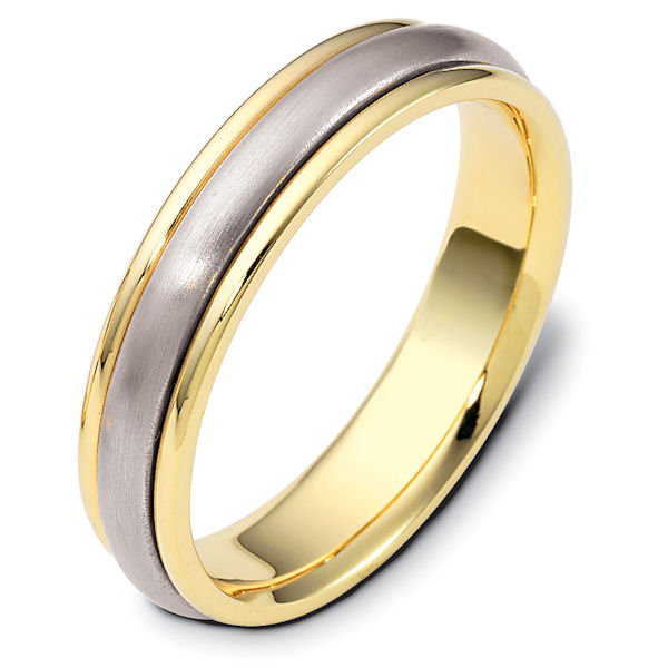 Item # 111271 - 14K white and yellow gold, 5.0 mm wide, comfort fit wedding band. The center portion is matte finish and the edges are polished. Different finishes may be selected or specified.