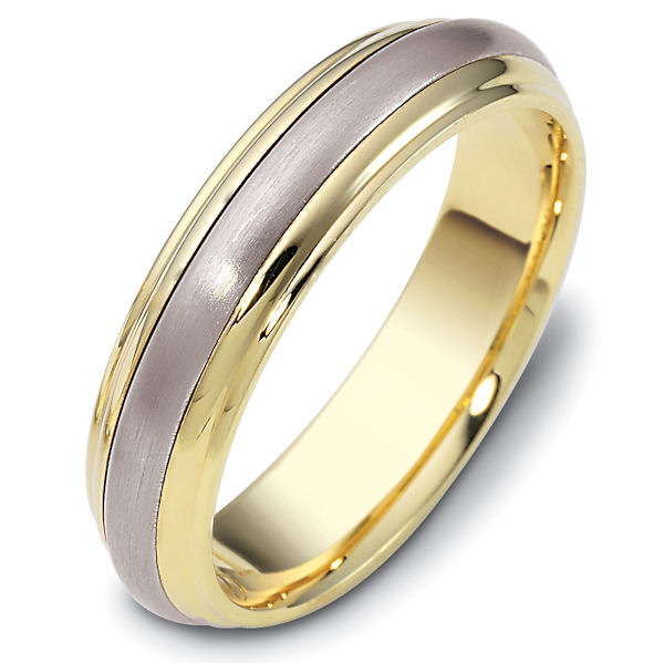 Item # 111291 - 14kt Two-tone gold classic, comfort fit, 5.5mm wide wedding band. The ring has a matte finish in the center and the rest polished. Different finishes may be selected or specified. 