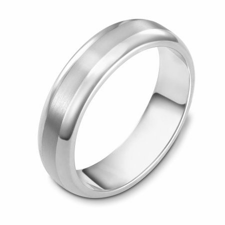 Item # 111401W - 14 kt white gold, hand made comfort fit Wedding Band 5.5 mm wide. The center is a matte finish and the outer edges, polished. Different finishes may be selected or specified. 