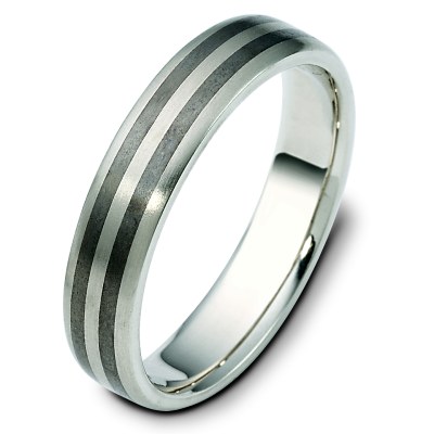 Item # 111421TG - 14 kt white gold and titanium , comfort fit, 5.0 mm wide wedding band. The whole ring is a matte finish. Different finishes may be selected or specified.