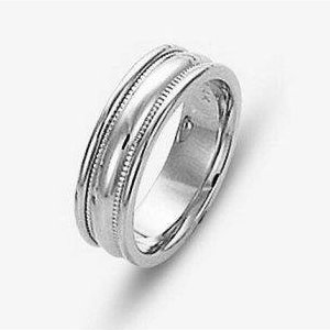 Item # 111541W - 14kt white gold, comfort fit Wedding Band 6.0 mm wide. The ring has milgrain on each side and is completely polished. Different finishes may be selected or specified.