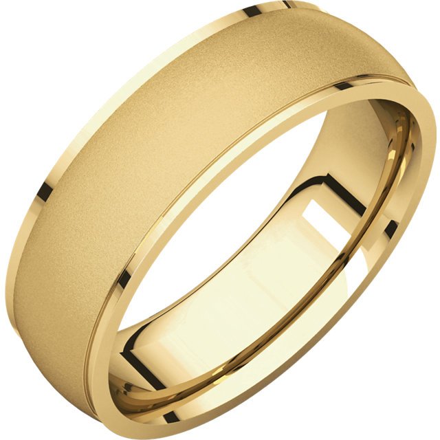 Item # 112791 - 14K gold band, 6.0 mm wide , center brushed. The center of the ring is a satin brush finish and the edges are polished. Different finishes may be selected or specified.