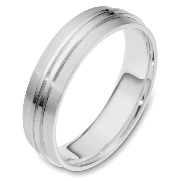 Item # 114441PP - Platinum hand made comfort fit Wedding Band 6.0 mm wide. The center of the ring is polished and the rest is matte. Different finsihes may be selected or specified.