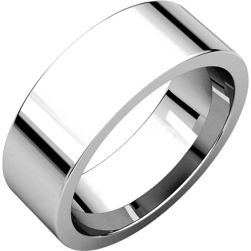 Item # 114771mW - 14K white gold, plain, 7.0 mm wide, flat, comfort fit wedding band. The ring is completely polished. Different finishes may be selected or specified.
