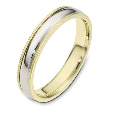 Item # 115541E - 18 kt Gold Two-Tone 4.0 mm Wide Comfort Fit Milgrain Edge Wedding Band. The ring is completely polished. Different finishes may be selected or specified.
