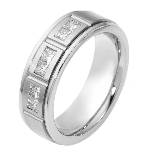 Item # 115641WE - 18 kt white gold, 6.5 mm wide, diamond ring 0.30 ct Diamonds VS1 in Clarity G in Color. The center of the ring is a matte finish and the outer edges are polished. Different finishes may be selected or specified. 