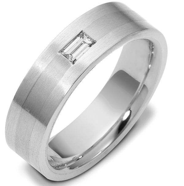 Item # 115951W - 14 K hand made, 6.5 mm wide, comfort fit diamond wedding band. 0.20 ct diamond VS1 in Clarity G in Color. The whole ring is a brush finish. Different finishes may be selected or specified.