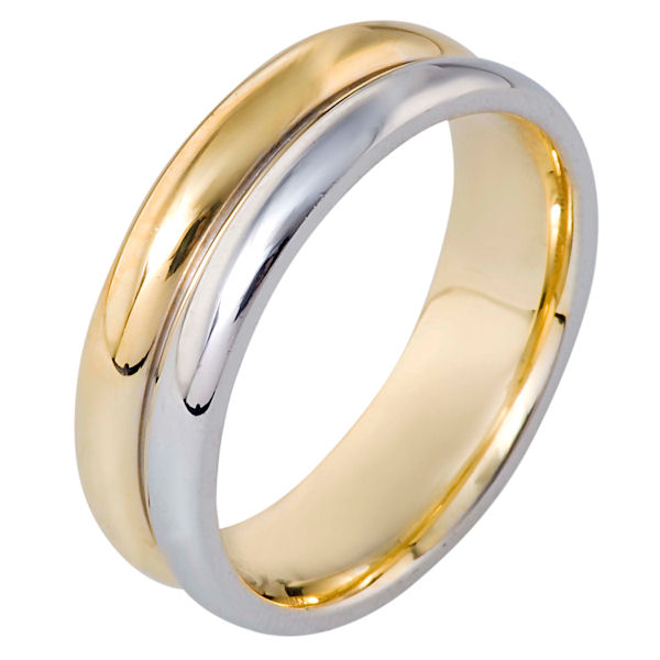 Item # 116431E - 18 kt two-tone hand made comfort fit Wedding Band 7.0 mm wide. The ring is a polished finish. Different finishes may be selected or specified.